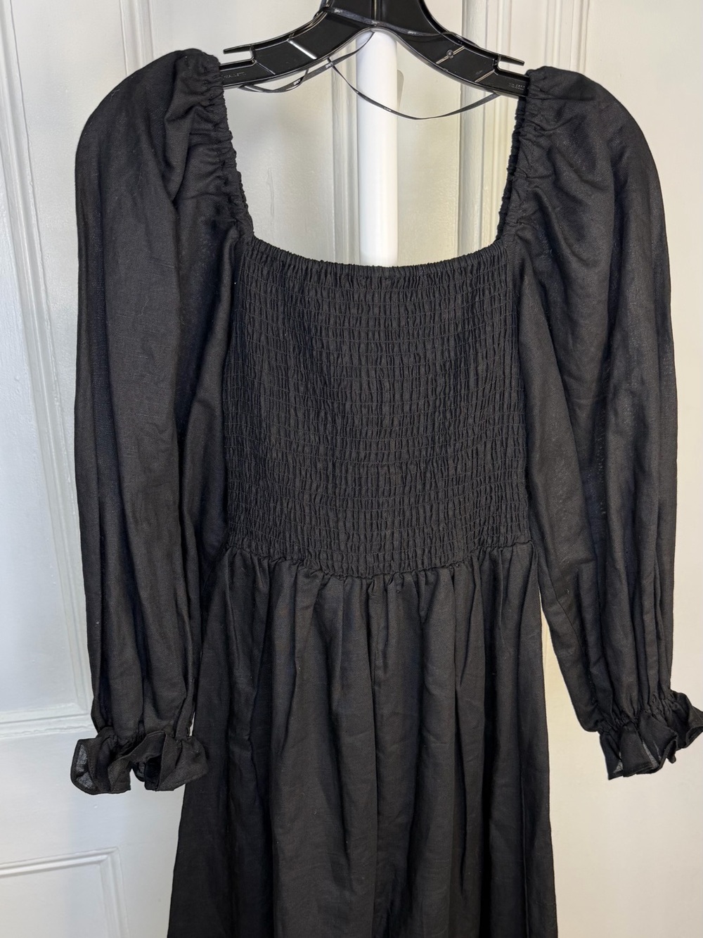 LIME Black Puff-Sleeve Smocked Bodice Dress